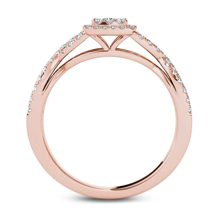 050 CT TW Composite Natural Diamond Square Frame Twist Engagement Ring in Solid 14K Rose Gold Goldia Rings