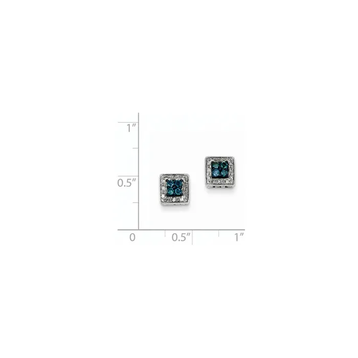 14k White Gold White Blue Diamond Square Post Earrings Goldia Earrings