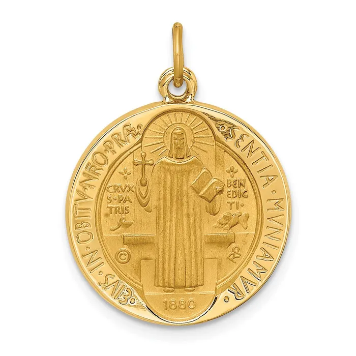 14k Yellow Gold Solid PolishedSatin Round Reversible St Benedict Medal Goldia PreStyled Sets 14k Yellow Gold Solid PolishedSatin Round Reversible St Benedict Medal Goldia PreStyled Sets