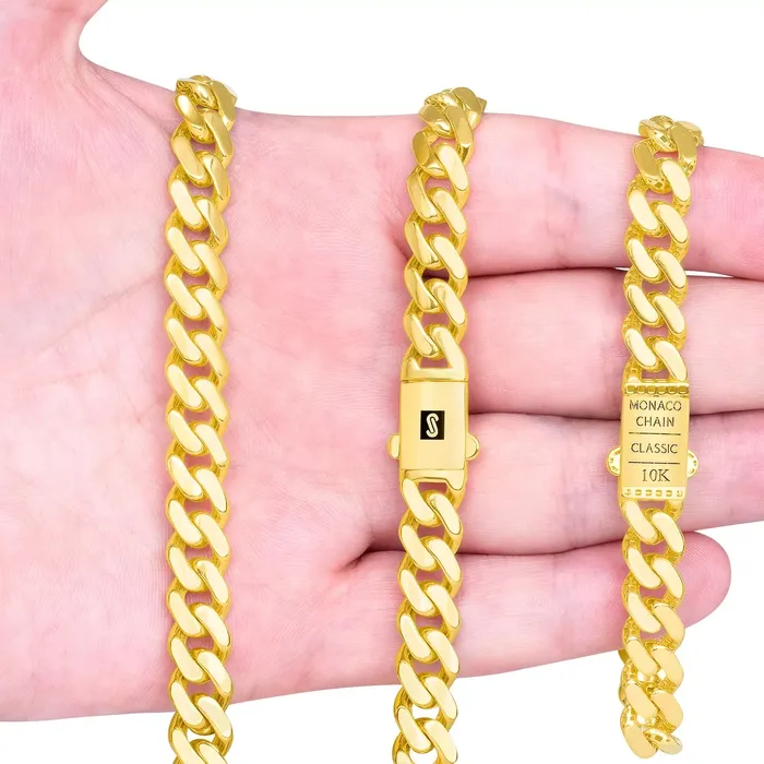 Goldiacom Bracelets 14k Yellow Gold Royal Monaco Miami Cuban Link 11mm Chain Bracelet w Box Clasp 8