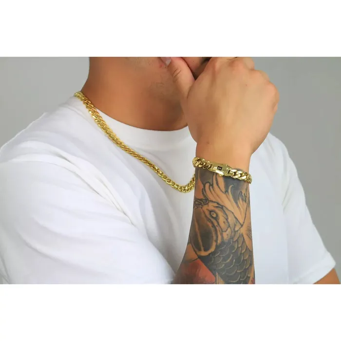 Goldiacom Bracelets 14k Yellow Gold Royal Monaco Miami Cuban Link 11mm Chain Bracelet w Box Clasp 8