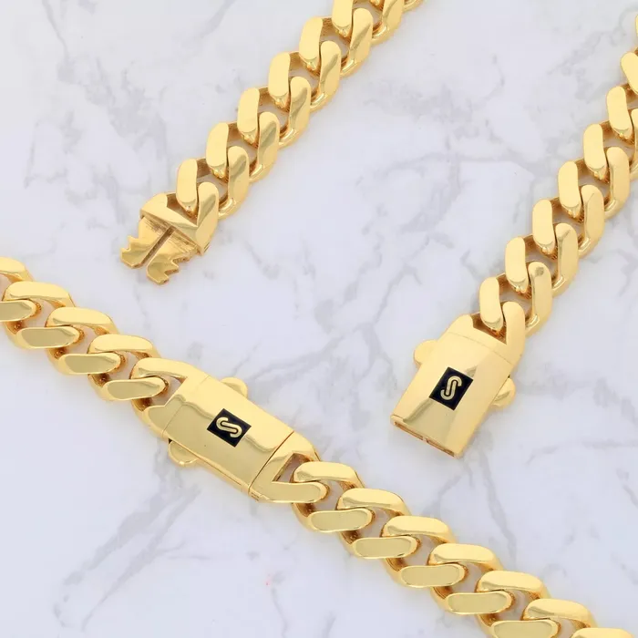 Goldiacom Bracelets 14k Yellow Gold Royal Monaco Miami Cuban Link 11mm Chain Bracelet w Box Clasp 8