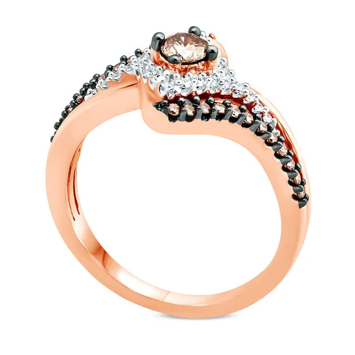 Rings Goldia 050 CT TW Champagne and White Natural Diamond Tilted Square Frame Bypass Ring in Solid 10K Rose Gold Rings Goldia 050 CT TW Champagne and White Natural Diamond Tilted Square Frame Bypass Ring in Solid 10K Rose Gold