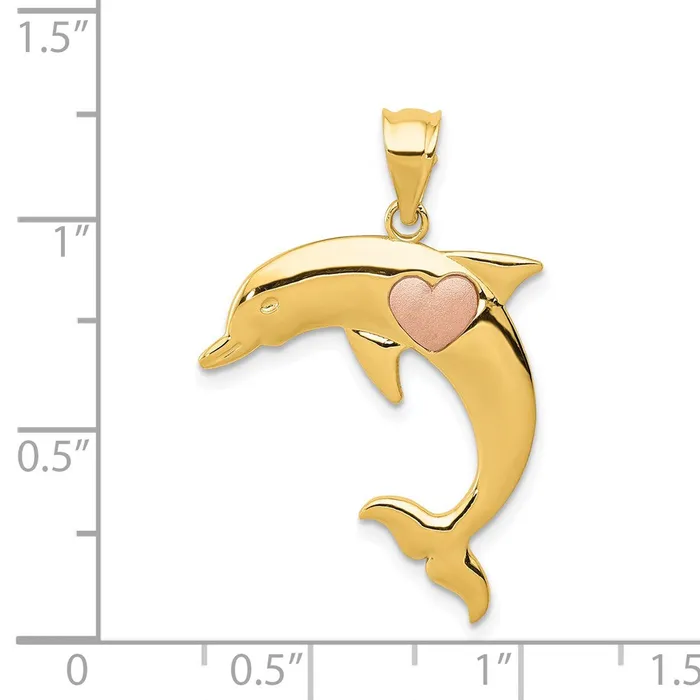 14k Two Tone Dolphin wHeart Pendant TreasureFineJewelers Rings