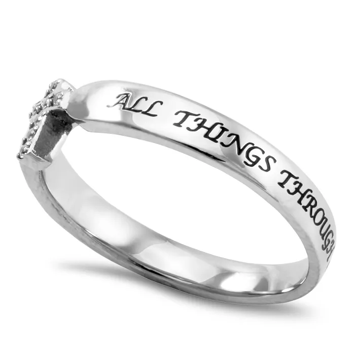 North Arrow Shop Rings PHILIPPIANS 413 Small Cross Ring for Her Clear CZ Stones Stainless Steel North Arrow Shop Rings PHILIPPIANS 413 Small Cross Ring for Her Clear CZ Stones Stainless Steel