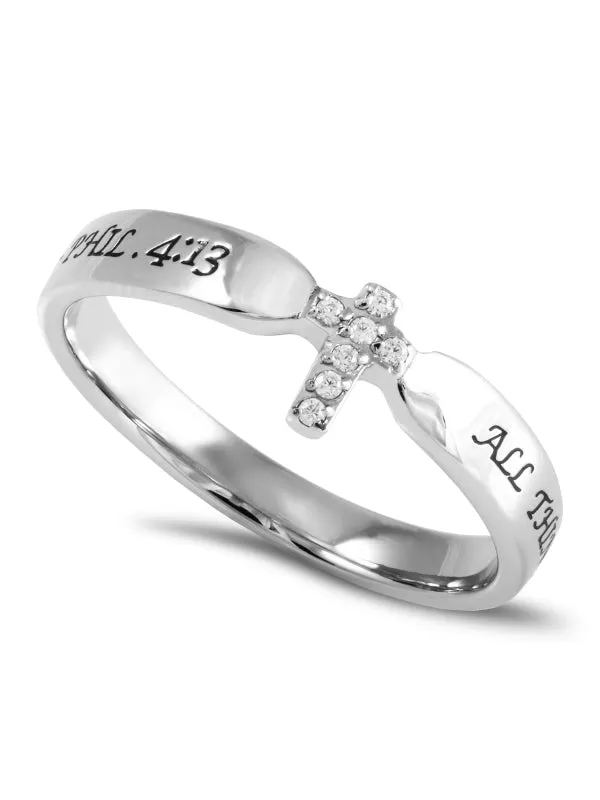 North Arrow Shop Rings PHILIPPIANS 413 Small Cross Ring for Her Clear CZ Stones Stainless Steel North Arrow Shop Rings PHILIPPIANS 413 Small Cross Ring for Her Clear CZ Stones Stainless Steel