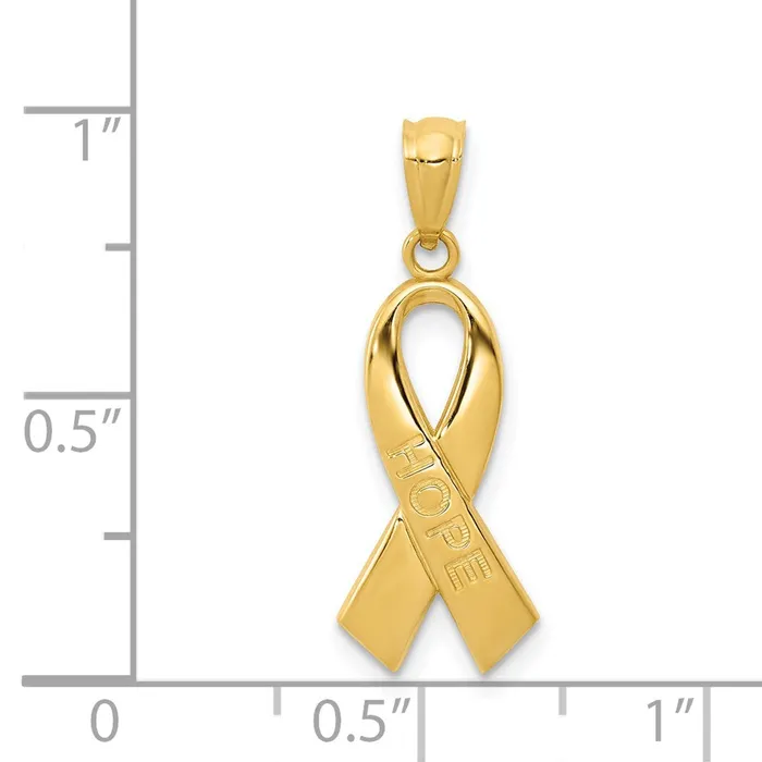 TreasureFineJewelers 14k Yellow Gold Gold Polished HOPE Ribbon Pendant PreStyled Sets