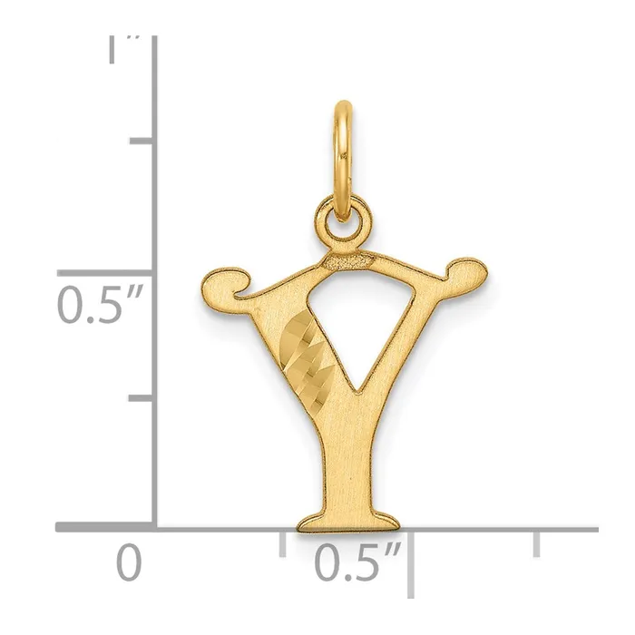 TreasureFineJewelers Charm Necklaces 14k Yellow Gold Diamondcut Letter Y Initial Charm