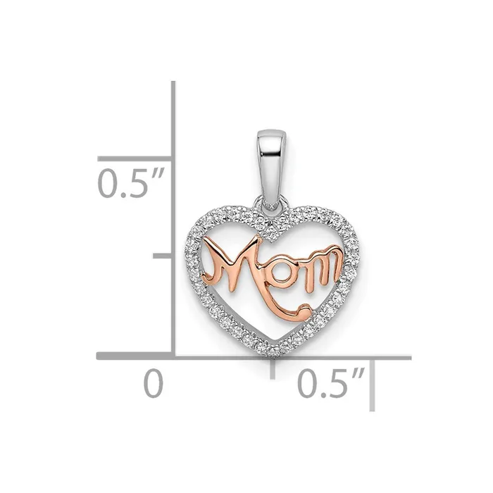 TreasureFineJewelers Rings 14k Twotone Diamond White and Rose Mom Heart Pendant