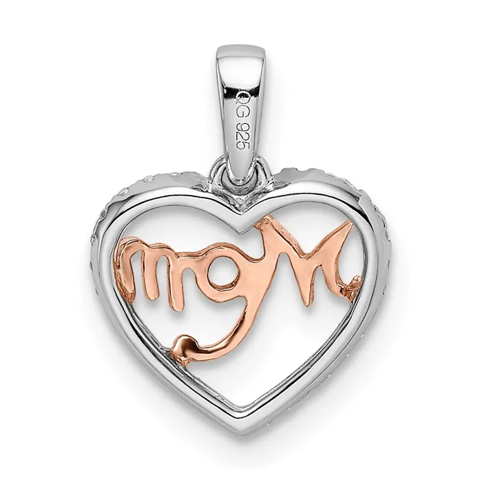 TreasureFineJewelers Rings 14k Twotone Diamond White and Rose Mom Heart Pendant