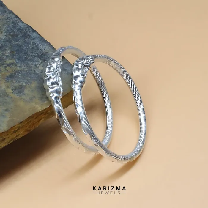 Bracelets Karizma Jewels Real Sterling Silver Shiny Design Kids Kada Bangles Bracelet Pair 37 CM