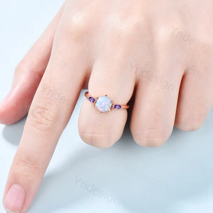 PENFINE Solitaire Opal engagement ring six Prongs Marquise cut Amethyst ring for women vintage three stone art deco amethyst bridal ring gifts Rings PENFINE Solitaire Opal engagement ring six Prongs Marquise cut Amethyst ring for women vintage three stone art deco amethyst bridal ring gifts Rings