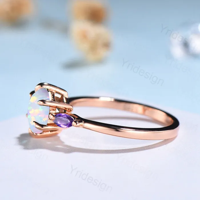 PENFINE Solitaire Opal engagement ring six Prongs Marquise cut Amethyst ring for women vintage three stone art deco amethyst bridal ring gifts Rings PENFINE Solitaire Opal engagement ring six Prongs Marquise cut Amethyst ring for women vintage three stone art deco amethyst bridal ring gifts Rings