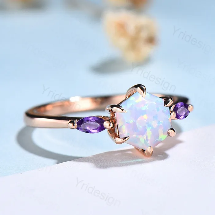 PENFINE Solitaire Opal engagement ring six Prongs Marquise cut Amethyst ring for women vintage three stone art deco amethyst bridal ring gifts Rings PENFINE Solitaire Opal engagement ring six Prongs Marquise cut Amethyst ring for women vintage three stone art deco amethyst bridal ring gifts Rings