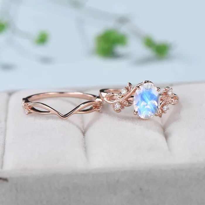 Rings PENFINE Rainbow blue moonstone ring Nature Inspired Leaf moonstone gold wedding ring set twig engagement ring vintage unique promise ring for women Rings PENFINE Rainbow blue moonstone ring Nature Inspired Leaf moonstone gold wedding ring set twig engagement ring vintage unique promise ring for women