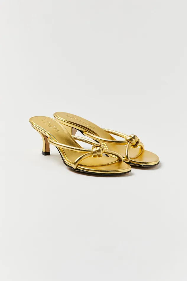 Bottega Veneta PreStyled Sets Gold Laminated Blink Mule Sandal