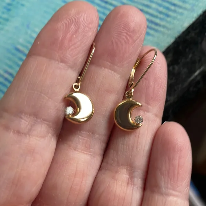 Love Vintage Paris Earrings Puffy Moon Earrings CZ 14k Gold Vintage
