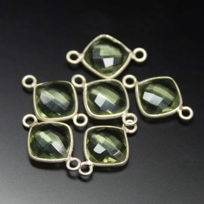 6pc 16mm Green Amethyst Quartz Cushion Briolette 925 Sterling Silver Connector Quartz Connector Beads Supplies USA Rings 6pc 16mm Green Amethyst Quartz Cushion Briolette 925 Sterling Silver Connector Quartz Connector Beads Supplies USA Rings