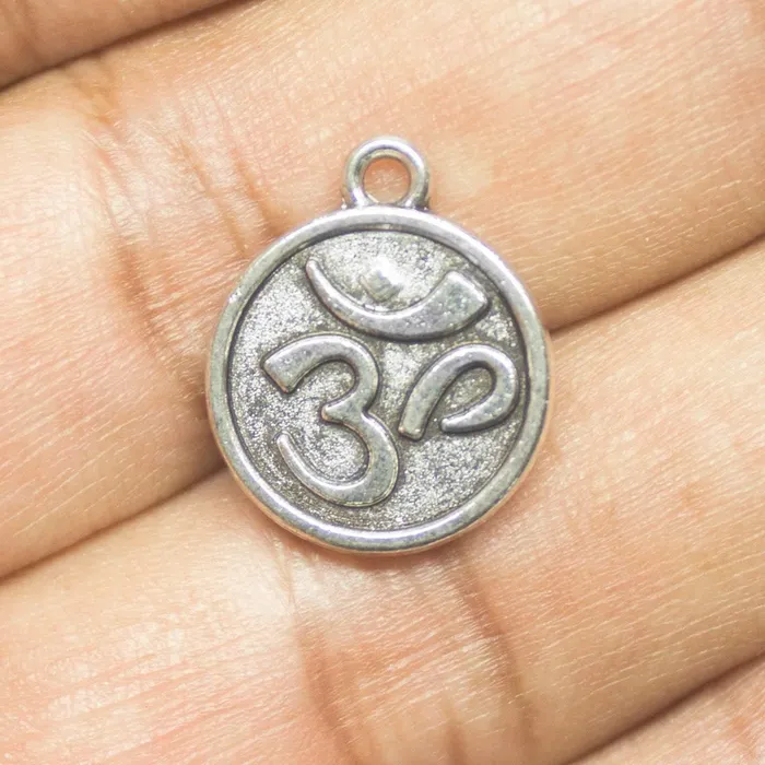 Beads Supplies USA 6 Om Charms Antique Silver Tone Disk 2 Sided Rings