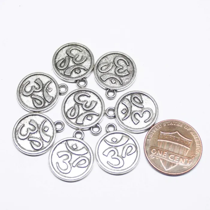 Beads Supplies USA 6 Om Charms Antique Silver Tone Disk 2 Sided Rings