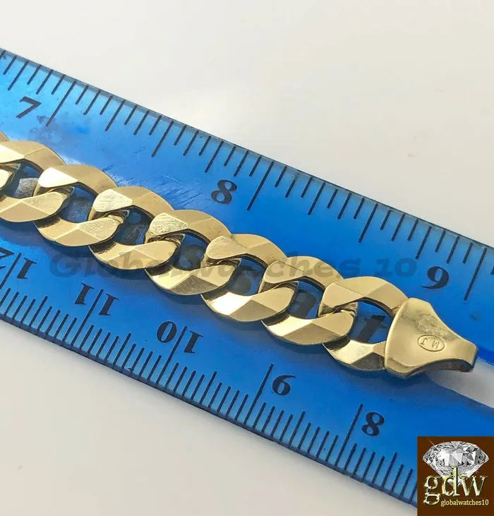 Bracelets Gold and Diamond 14k Men Yellow Gold Cuban Link Bracelet 9 Inch Strong Link Lobster Lock Real
