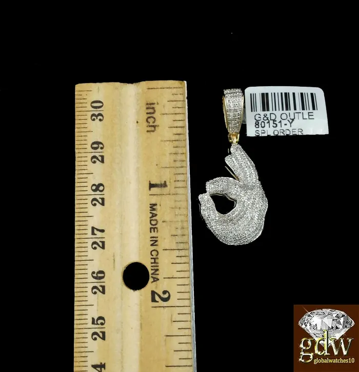 Charm Necklaces Gold and Diamond Real 10k Yellow Gold and Diamond Ok Hand Emoji Charm with 20 Miami Cuban Chain