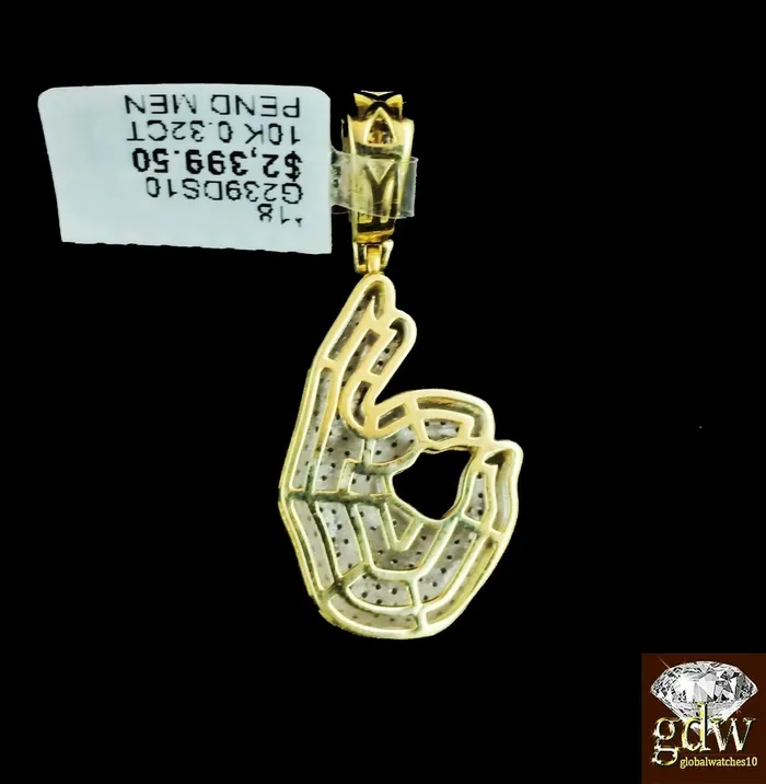 Charm Necklaces Gold and Diamond Real 10k Yellow Gold and Diamond Ok Hand Emoji Charm with 20 Miami Cuban Chain