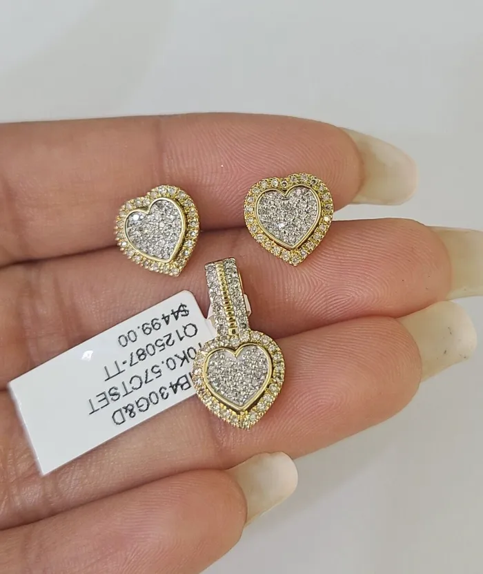 Earrings 10k Diamond Heart Earrings Pendant Charm SET Yellow Gold Gold and Diamond Earrings 10k Diamond Heart Earrings Pendant Charm SET Yellow Gold Gold and Diamond