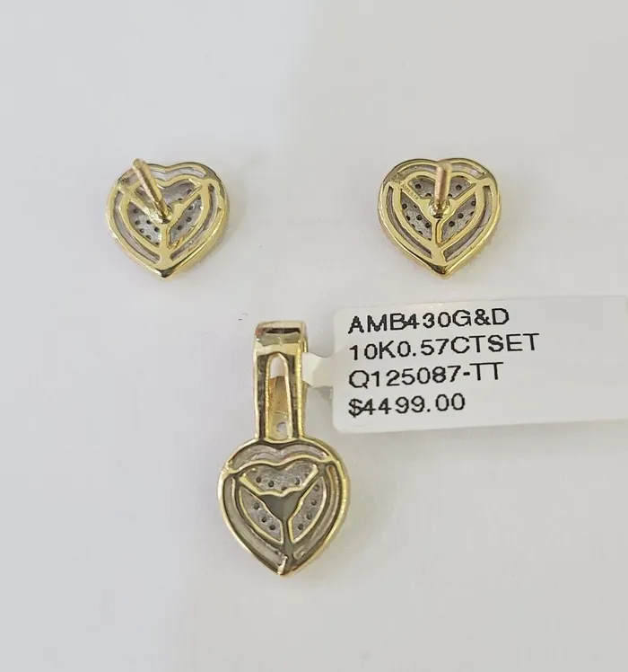 Earrings 10k Diamond Heart Earrings Pendant Charm SET Yellow Gold Gold and Diamond