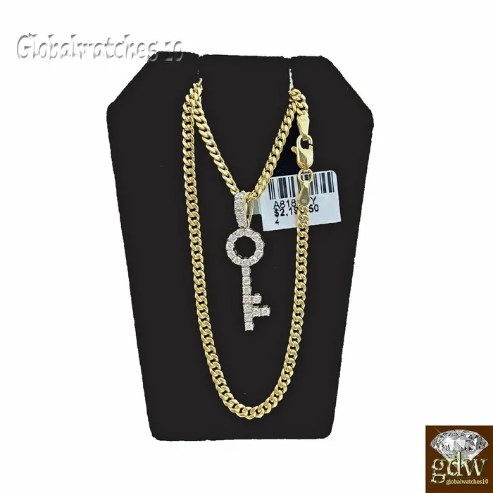 Gold and Diamond PreStyled Sets 10k Gold Key Charm Pendant with Miami Cuban Chain in 20 22 24 26 inchReal Gold Gold and Diamond PreStyled Sets 10k Gold Key Charm Pendant with Miami Cuban Chain in 20 22 24 26 inchReal Gold