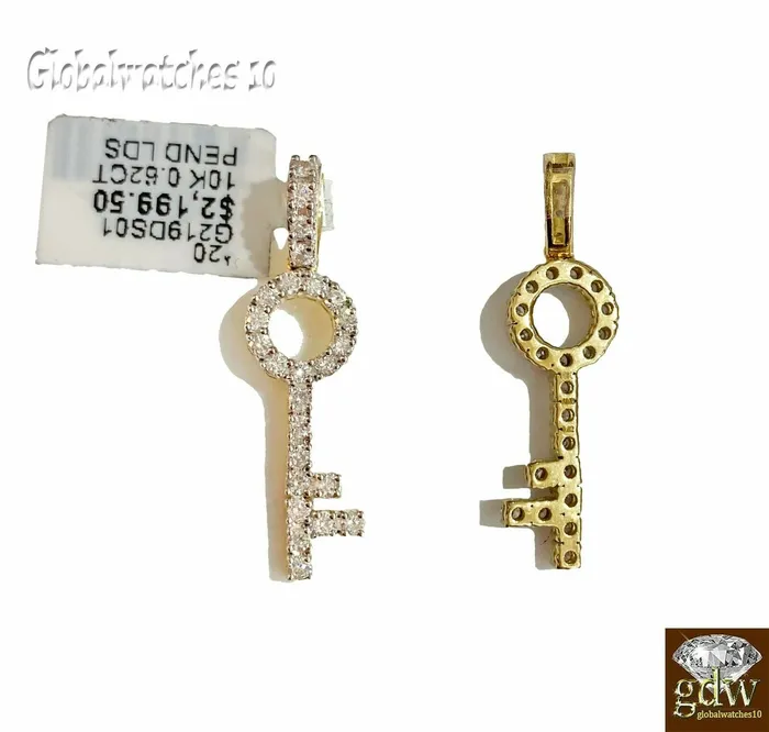 Gold and Diamond PreStyled Sets 10k Gold Key Charm Pendant with Miami Cuban Chain in 20 22 24 26 inchReal Gold