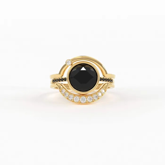 Jalvi Co Rings Eclipse Diamond Ring Set in 14k or 18k Solid Gold Alternative Engagement Set With 8mm Center Black Onyx or Black Diamond Jalvi Co Rings Eclipse Diamond Ring Set in 14k or 18k Solid Gold Alternative Engagement Set With 8mm Center Black Onyx or Black Diamond