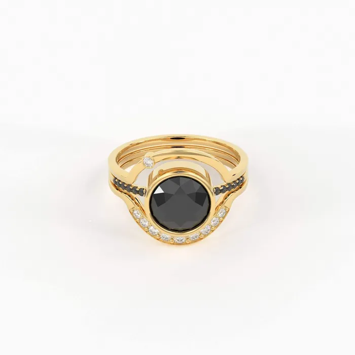 Jalvi Co Rings Eclipse Diamond Ring Set in 14k or 18k Solid Gold Alternative Engagement Set With 8mm Center Black Onyx or Black Diamond Jalvi Co Rings Eclipse Diamond Ring Set in 14k or 18k Solid Gold Alternative Engagement Set With 8mm Center Black Onyx or Black Diamond