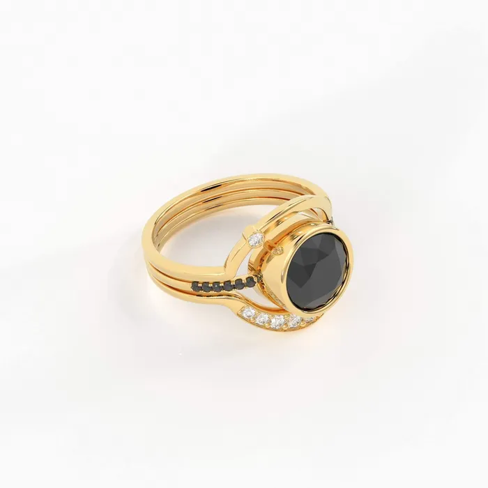 Jalvi Co Rings Eclipse Diamond Ring Set in 14k or 18k Solid Gold Alternative Engagement Set With 8mm Center Black Onyx or Black Diamond Jalvi Co Rings Eclipse Diamond Ring Set in 14k or 18k Solid Gold Alternative Engagement Set With 8mm Center Black Onyx or Black Diamond
