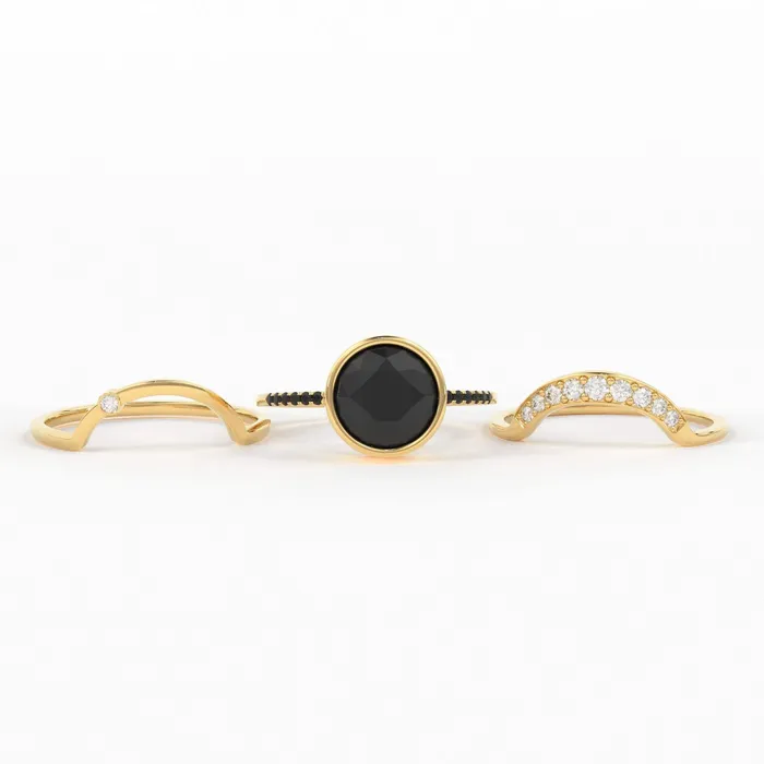 Jalvi Co Rings Eclipse Diamond Ring Set in 14k or 18k Solid Gold Alternative Engagement Set With 8mm Center Black Onyx or Black Diamond Jalvi Co Rings Eclipse Diamond Ring Set in 14k or 18k Solid Gold Alternative Engagement Set With 8mm Center Black Onyx or Black Diamond