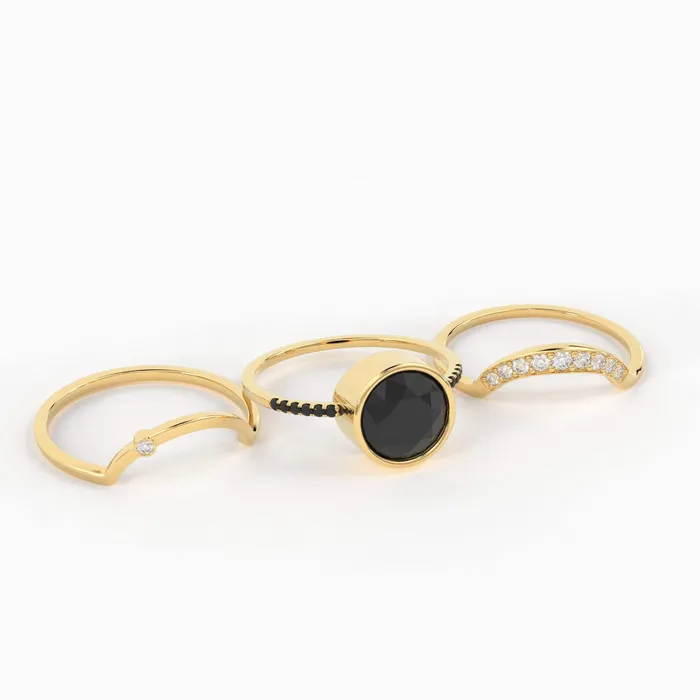 Jalvi Co Rings Eclipse Diamond Ring Set in 14k or 18k Solid Gold Alternative Engagement Set With 8mm Center Black Onyx or Black Diamond Jalvi Co Rings Eclipse Diamond Ring Set in 14k or 18k Solid Gold Alternative Engagement Set With 8mm Center Black Onyx or Black Diamond