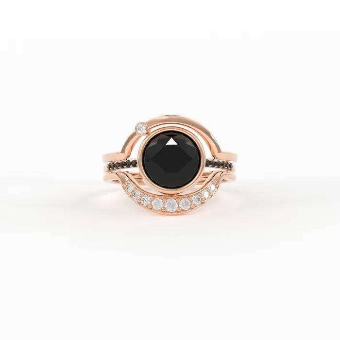 Jalvi Co Rings Eclipse Diamond Ring Set in 14k or 18k Solid Gold Alternative Engagement Set With 8mm Center Black Onyx or Black Diamond Jalvi Co Rings Eclipse Diamond Ring Set in 14k or 18k Solid Gold Alternative Engagement Set With 8mm Center Black Onyx or Black Diamond