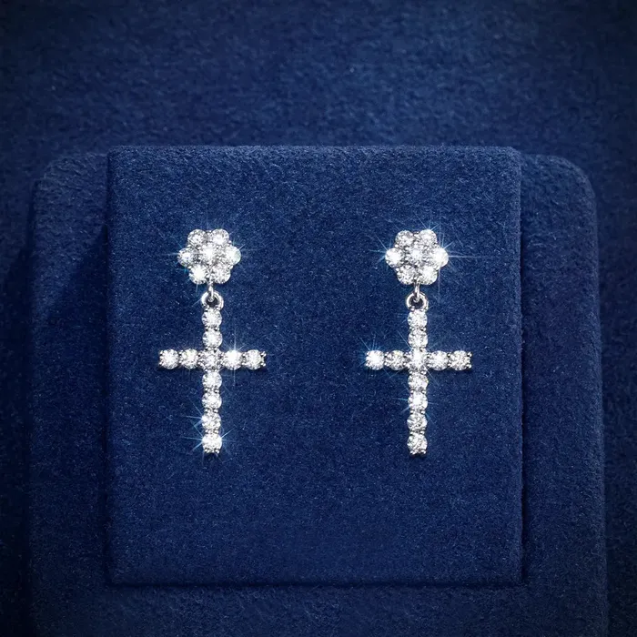 JiuZuan Wuzhou Earrings S925 Moissanite Flower Cluster Cross Stud Earrings VVS1