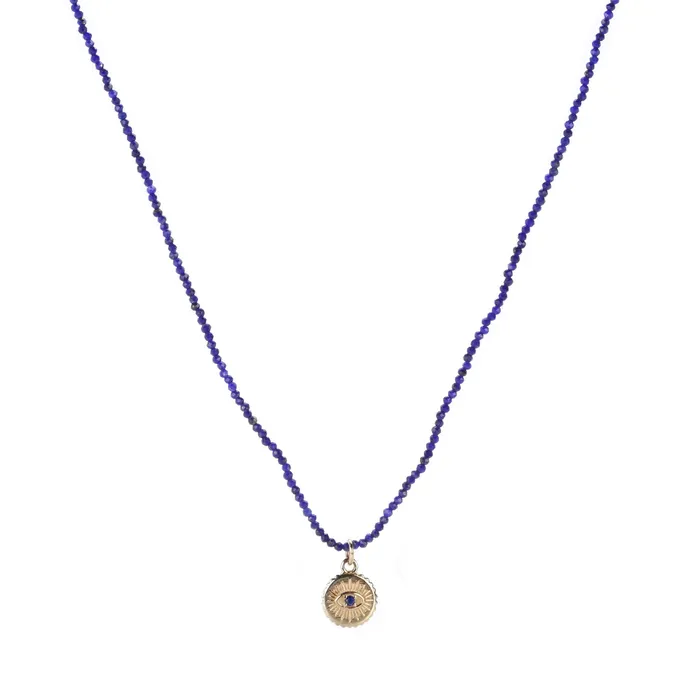 Margaret Solow Necklaces Lapis Beaded Necklace with Disc Pendant
