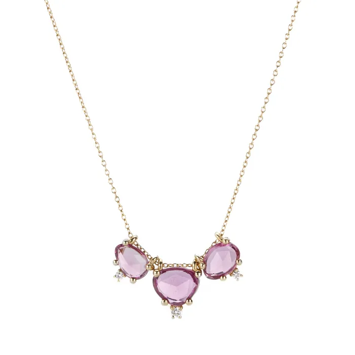 Necklaces Nicole Landaw Three Stone Purple Mauve Sapphire Story Necklace