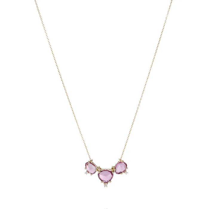 Necklaces Nicole Landaw Three Stone Purple Mauve Sapphire Story Necklace Necklaces Nicole Landaw Three Stone Purple Mauve Sapphire Story Necklace