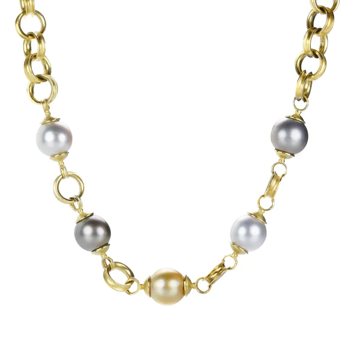 Necklaces Round Link Chain Necklace with Pearls Barbara Heinrich