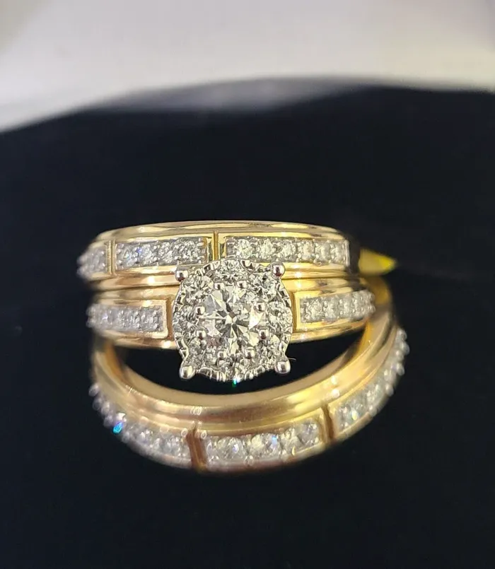 REAL 10k Diamond Ring Yellow Gold Ladies Men Trio SET Wedding Engagement Genuine Globalwatches10 Rings REAL 10k Diamond Ring Yellow Gold Ladies Men Trio SET Wedding Engagement Genuine Globalwatches10 Rings