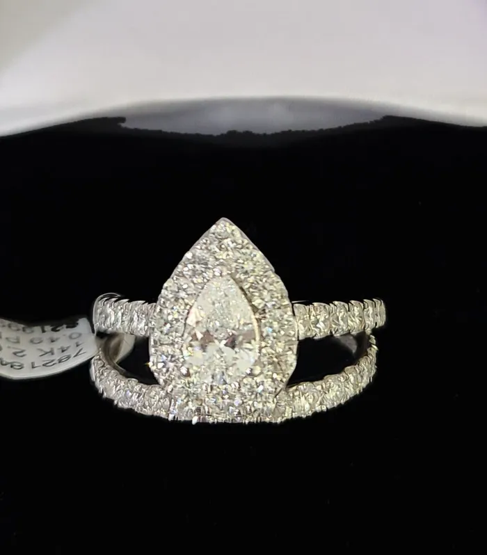 Real 14k White Gold Diamond Ladies Ring Band Set Tear drop 2CT Natural Diamond Gold and Diamond Rings