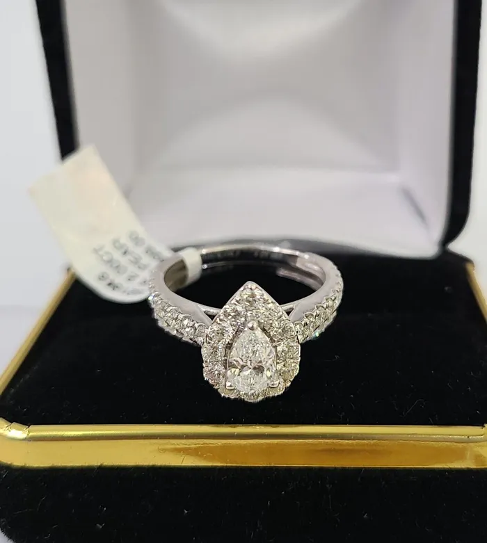 Real 14k White Gold Diamond Ladies Ring Band Set Tear drop 2CT Natural Diamond Gold and Diamond Rings