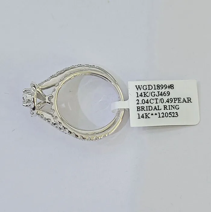 Real 14k White Gold Diamond Ladies Ring Band Set Tear drop 2CT Natural Diamond Gold and Diamond Rings