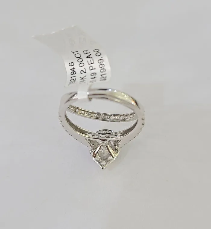 Real 14k White Gold Diamond Ladies Ring Band Set Tear drop 2CT Natural Diamond Gold and Diamond Rings