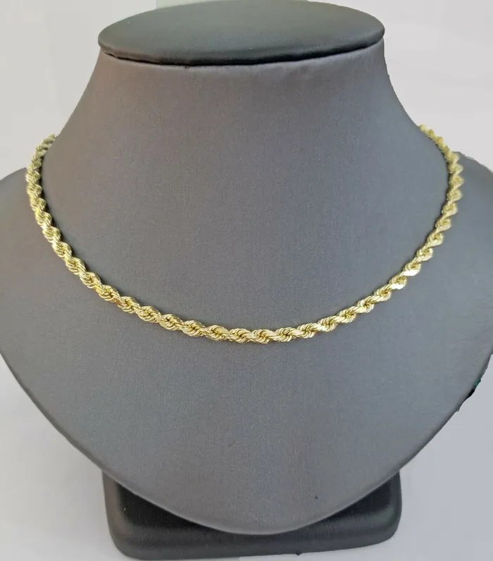 Real 14KT SOLID Yellow Gold 4mm Rope Chain Diamond Cut 18 Inches Real Gold Gold and Diamond PreStyled Sets Real 14KT SOLID Yellow Gold 4mm Rope Chain Diamond Cut 18 Inches Real Gold Gold and Diamond PreStyled Sets