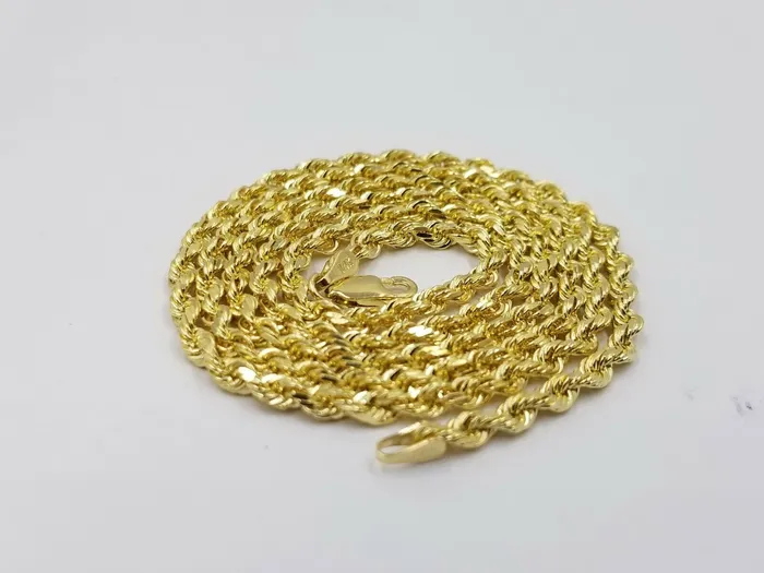 Real 14KT SOLID Yellow Gold 4mm Rope Chain Diamond Cut 18 Inches Real Gold Gold and Diamond PreStyled Sets