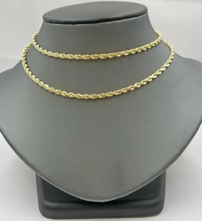 Real 14KT SOLID Yellow Gold 4mm Rope Chain Diamond Cut 18 Inches Real Gold Gold and Diamond PreStyled Sets